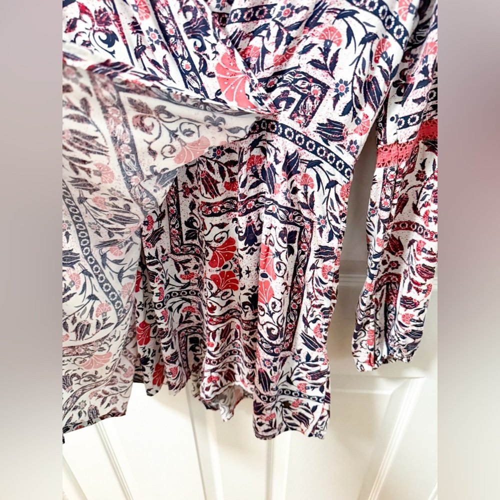 Roxy boho beach pink purple mosaic v neck floral romper playsuit lace small - Picture 7 of 12